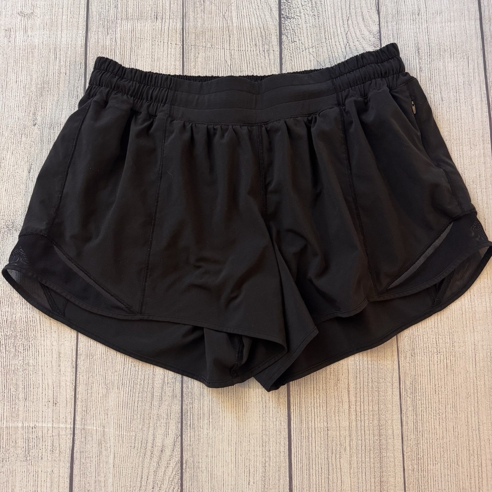 Lululemon Hotty Hot Shorts Women's 10 Black Mesh Running Athletic Lined